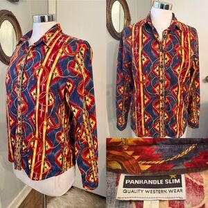 Women’s Vintage Panhandle slim western shirt colorful cowgirl chic M Rodeo Aztec